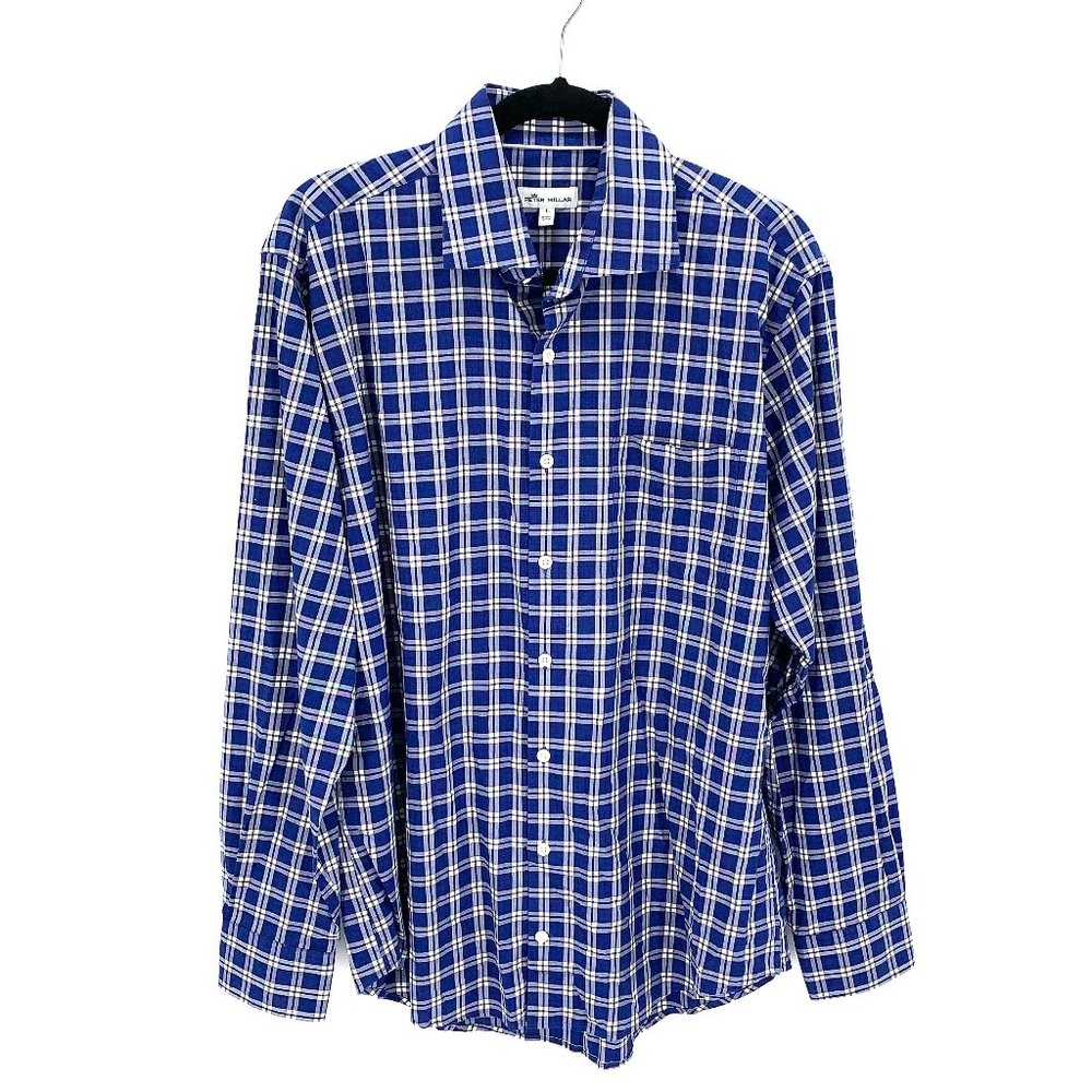 Peter Millar Blue White Plaid Button Down Shirt